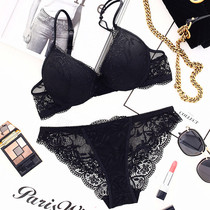Bra suit Girl gathered sexy temptation Lace briefs incognito underwear female bra adjustment ice silk transparent