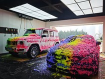 Colorful foam rainbow colorful car wash wax seven color shampoo pink yellow green foam dazzling color