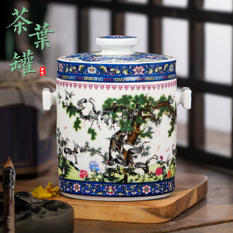 Chinese pastel porcelain tea pot ornament Jingdezhen ceramic home accessories with lid storage jar tea set accessories for home