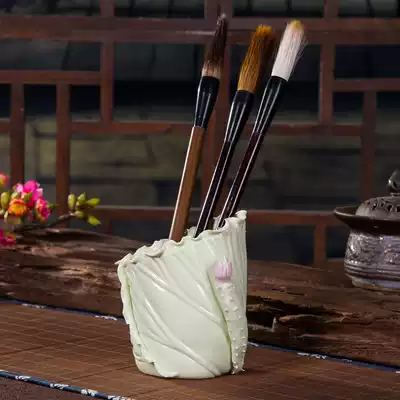 Jingdezhen ceramic pen holder gift porcelain Ceramic home decoration porcelain lotus leaf lotus pen holder modern desktop ornaments