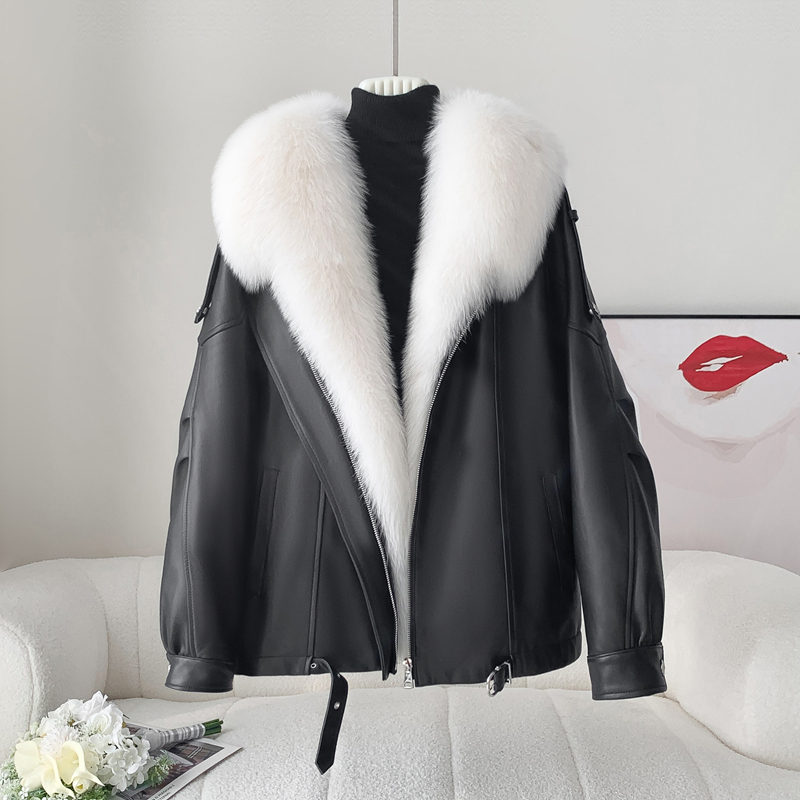 Fox Fur Coat for Women 2025 Haining Winter New Style Sheepskin Biker down Jacket Mid-Length Coat Slimming
