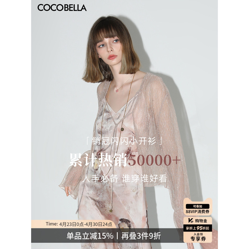 Cocobella Iridescent Shimmering Silver Sheer Cardigan for Women, Casual Summer Sun Protection Shirt Lc606