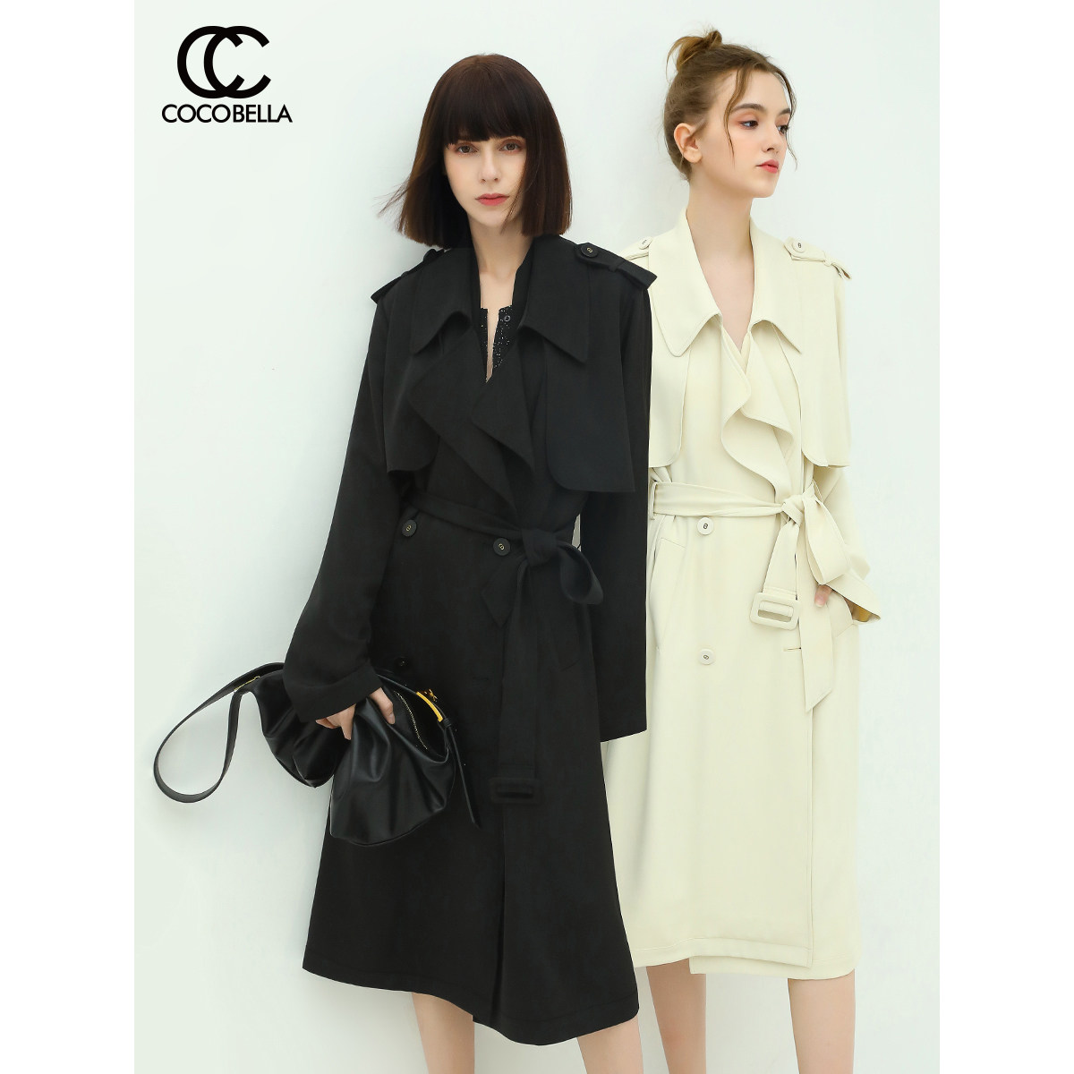 COCOBELLA temperament commuter pendant texture Two-wearing wind-coat female double-row buckle with long version jacket WN501