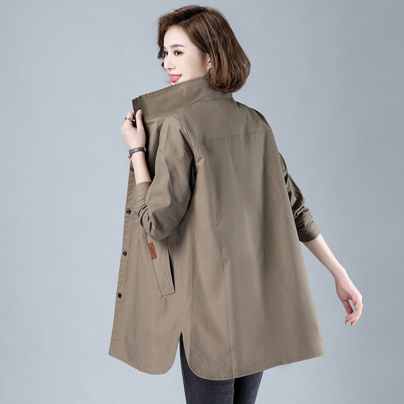 Spring and Autumn New Mid-Length Trench Coat for Women, Plus Size for Moms, Extra Large Size for Chubby Women, 150kg Solid Color, Elegant Thin Coat, Trendy