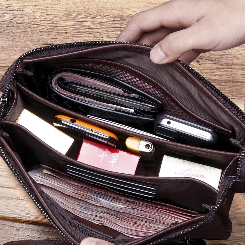 Men's bag Business Handbags Men's leisure Handbags Genuine Leather Large Capacity Hand Grip Bag Men's Fashion Brief Calf Leather Wallet