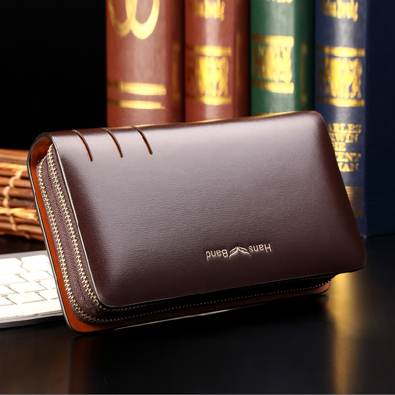 Men's handbag leather large capacity handbag business leather double zipper soft bag male bag handbag fashion wallet