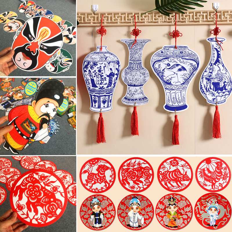 School decoration stickers for children's hard card paper Zodiac Chinese style Beijing Opera facial makeup card paper hanging decoration pattern