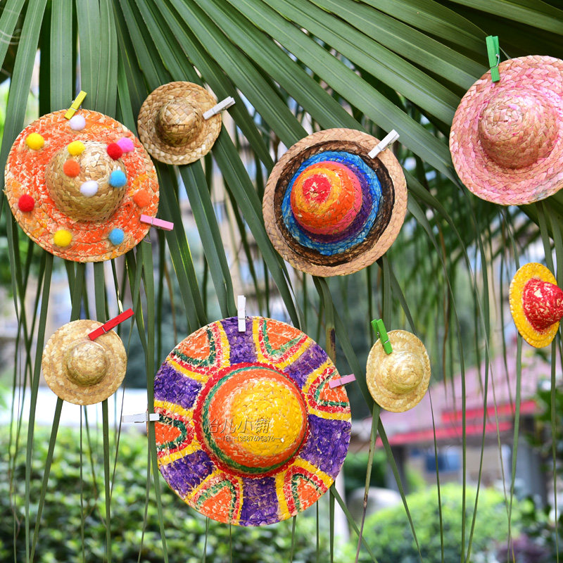 Primary school Kindergarten diy handmade art painting hat Corridor corridor charm Decorative decoration Straw hat wall decoration