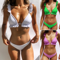 Solid color swimsuit ruffle BIKINI strap BIKINI sweet swimsuit