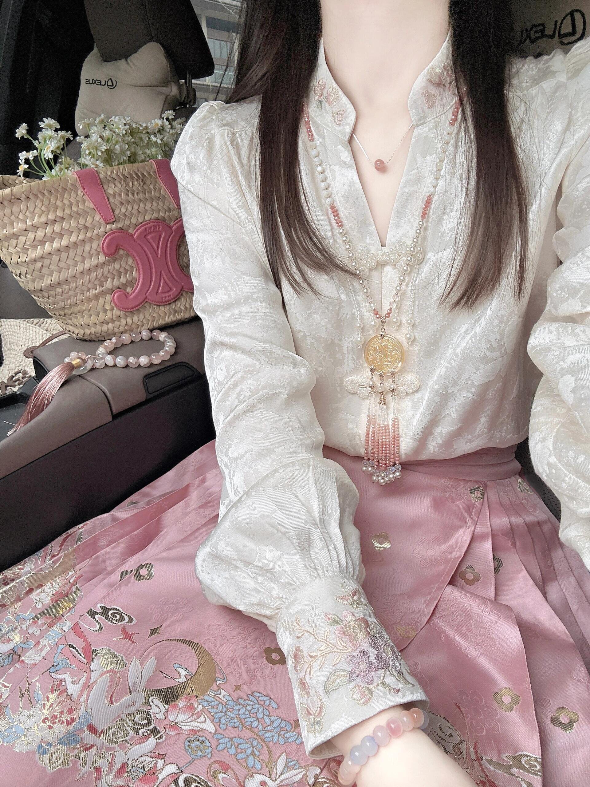 汉服上装 马面裙上衣春秋提花衬衫女长袖盘扣国风女装上班穿的改良汉服套装