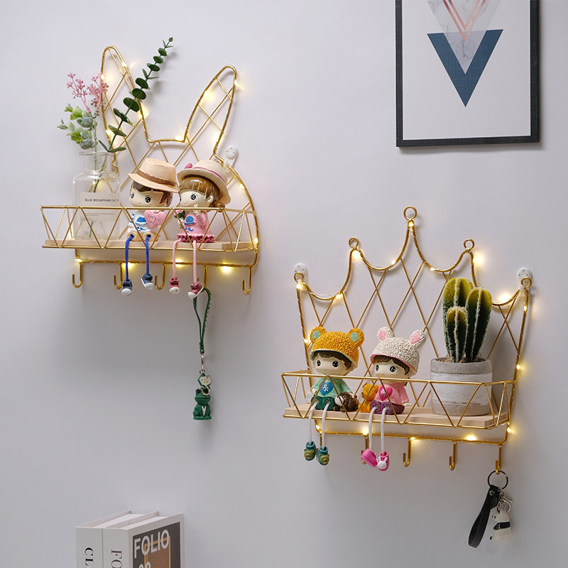 Non-perforated entry door key hook rear door umbrella clothing decoration storage shelf golden iron shelf