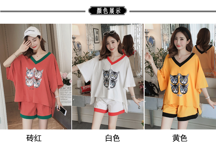 Thai sản thời trang mùa hè phù hợp với cộng với phân bón xl lỏng bông t- shirt dạ dày nâng quần short hai bộ 200 kg