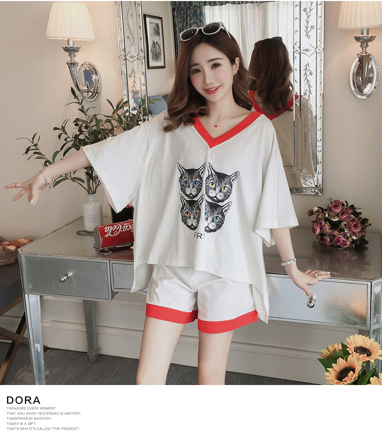 Thai sản thời trang mùa hè phù hợp với cộng với phân bón xl lỏng bông t- shirt dạ dày nâng quần short hai bộ 200 kg