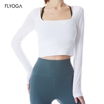 FLYOGA yoga wear long sleeve elegant square collar sports fitness short T-shirt skin breathable top 11406