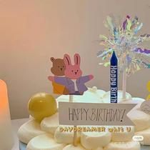 Korean ins homemade New Year retro laser explosion fireworks birthday cake insert row fruit sign plug-in decoration