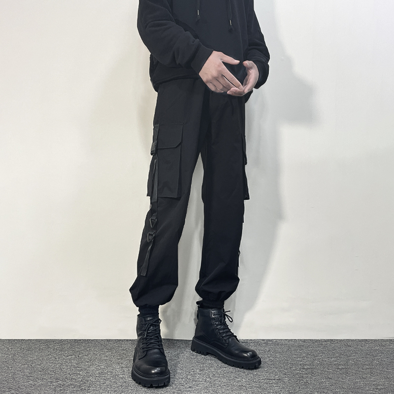 Men's Black Cargo Pants, Summer Thin Functional Loose-Fitting Tactical Pants, High-End Stylish Slim-Fit Casual Trousers Men's Black Cargo Pants, Summer Thin Functional Loose-Fitting Tactical Pants, High-End Stylish Slim-Fit Casual Trousers