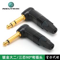 Swiss NEUTRIK NP2RX-B black gold-plated right-angle large two-core three-6 35mm mono curved plug