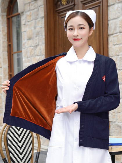 Nurse Sweater Cardigan Hospital Female Nurse Outerwear Sweater Warm Nightingale Nurse Sweater with Fleece