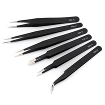 Stainless steel anti-static tweezers Birds nest hair pick tip curved mouth round head flat mouth Nie Zi set clip repair tool