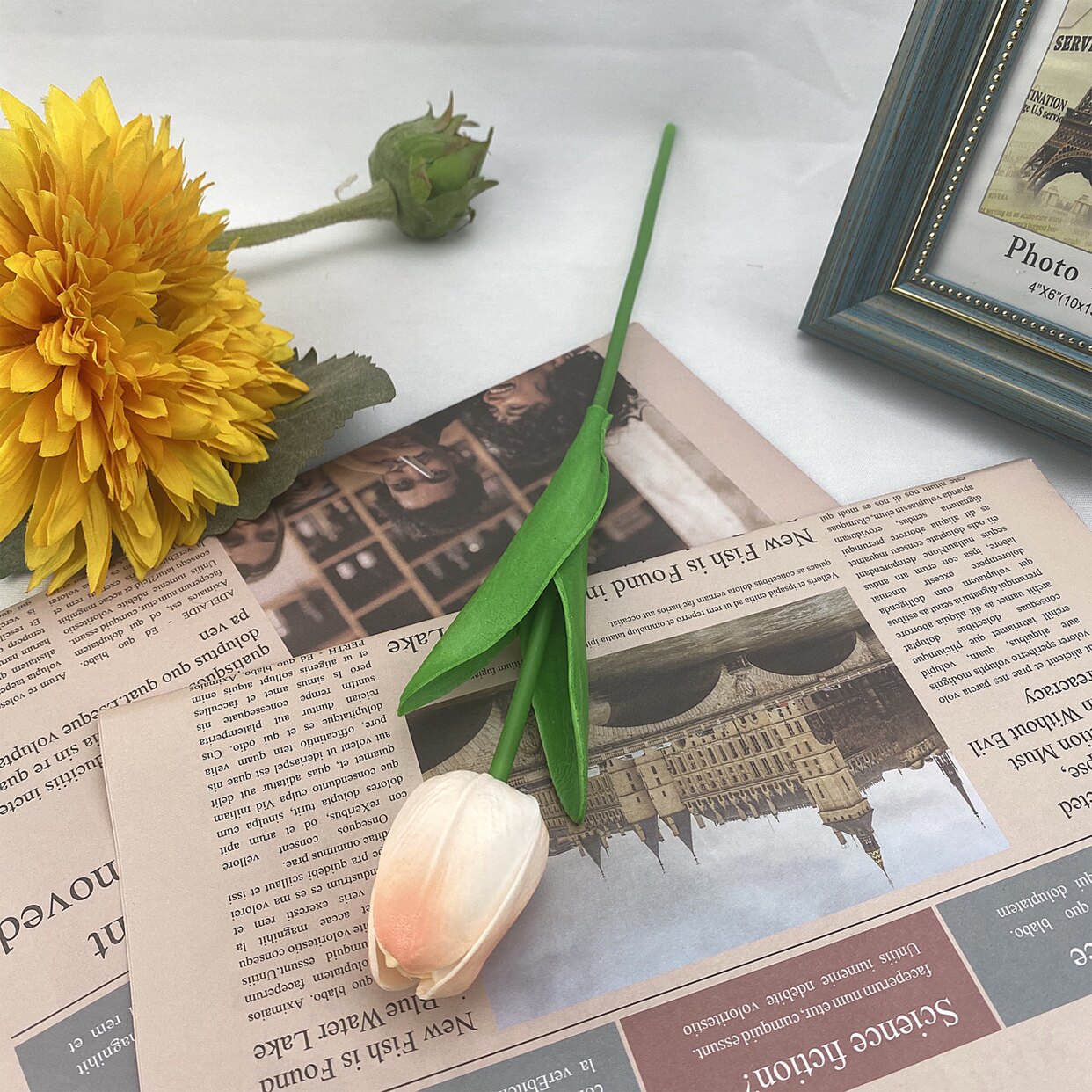 简约仿真干花束手感保湿郁金香高档插花客厅蛋糕装饰假花摆设蓝海详情7