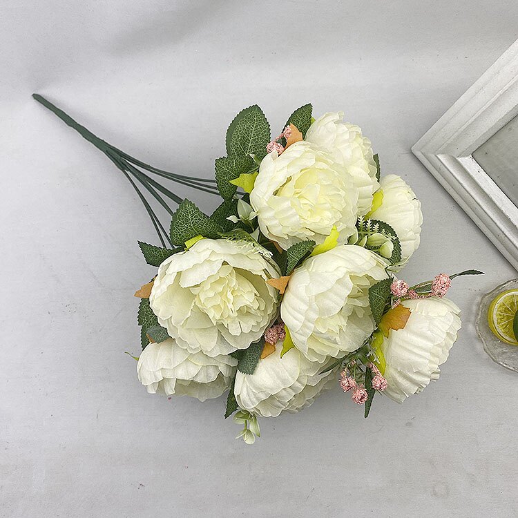 12头洋牡丹仿真把束西洋玫瑰假绢花婚礼婚庆插花装饰欧式花墙花艺详情10