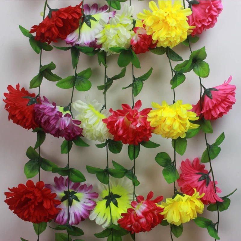 清明仿真菊花假花绢花藤条藤蔓祭祀扫墓上坟祭祖墓碑挂壁塑料花链详情5
