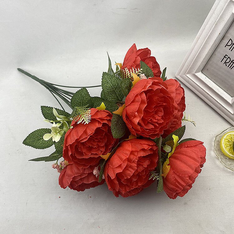 12头洋牡丹仿真把束西洋玫瑰假绢花婚礼婚庆插花装饰欧式花墙花艺详情8