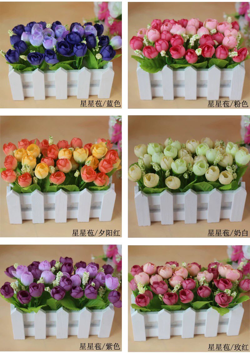 尤加利摆件木栅栏花套装仿真花假花道具盆栽花塑料花艺绿植草花详情6