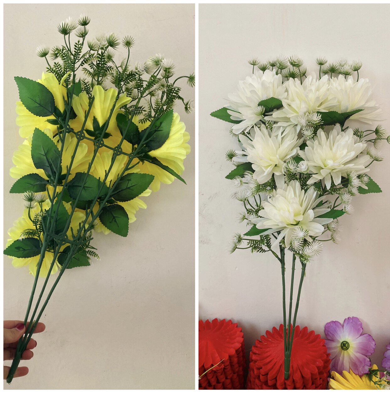 厂家直销仿真花束菊花单支假花绢花塑料清明祭祀装饰摆放花束批详情3