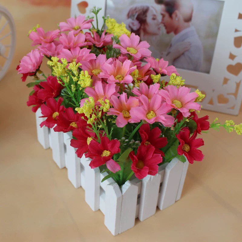 尤加利摆件木栅栏花套装仿真花假花道具盆栽花塑料花艺绿植草花详情15