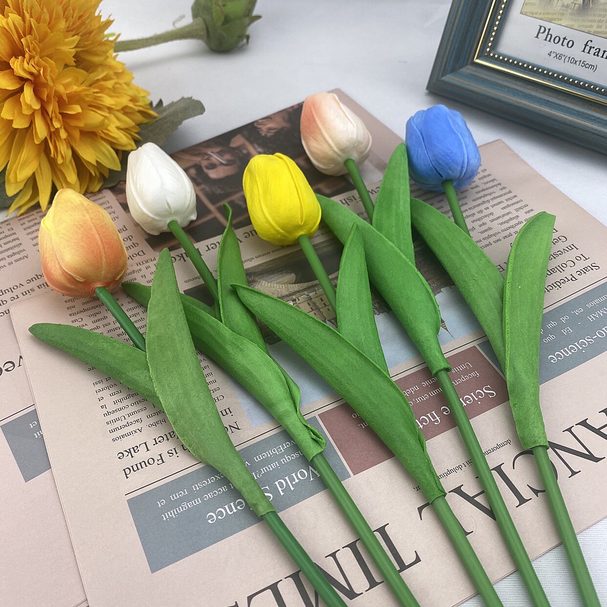 简约仿真干花束手感保湿郁金香高档插花客厅蛋糕装饰假花摆设蓝海详情6