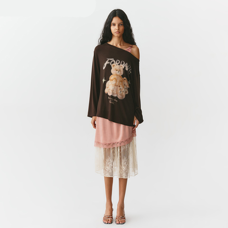 Fordare Dress Deconstructed Off-Shoulder Hand-Painted Bear Two-Piece Long Dress 26 Summer New Style Missl Buyer Store
