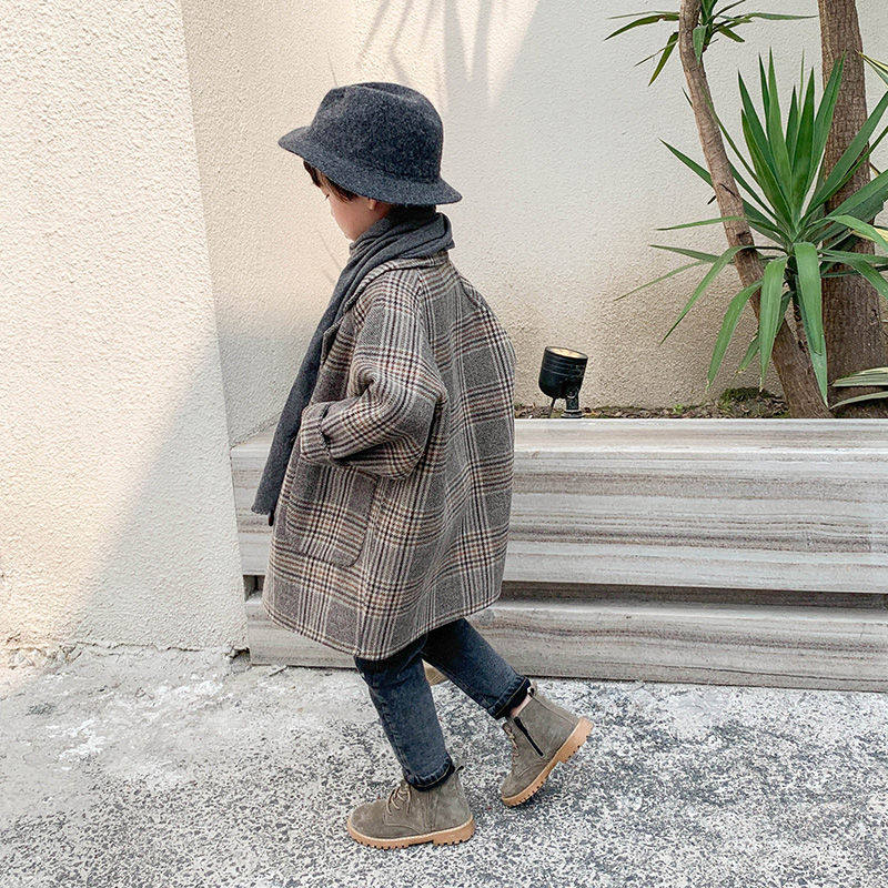 Boys' tweed coat autumn winter 2021 Korean version of the foreign air thickened boys' tweed winter clothes children's winter woolen coat