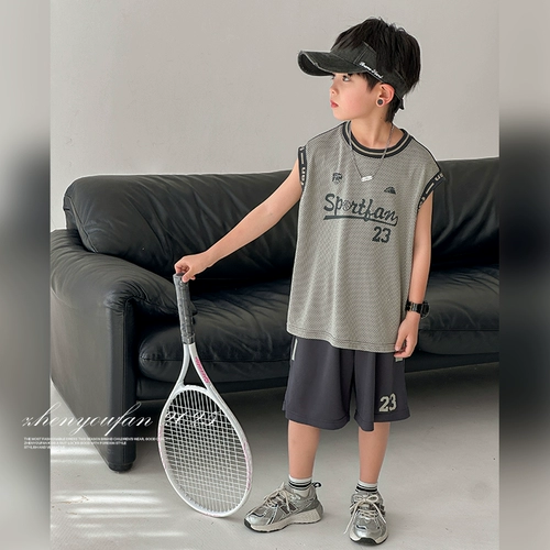 Летняя одежда без рукавов, спортивные шорты, жилет, быстросохнущий дышащий летний тонкий комплект для мальчиков, подходит для подростков