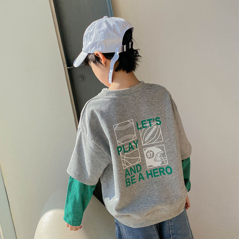 Boy's sweatshirt 2022 Spring and autumn Children's thin section Child fake Two foreign Pays boy blouses Fried Street Spring Clothing