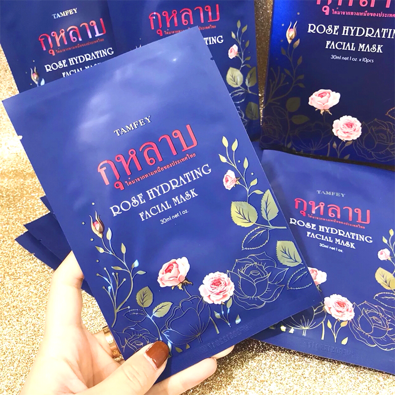 Ultra good use TAMFEY Thai Tabei Rose mask moisturizing and moisturizing Tired skin color Rose Essential Silk Facial Mask