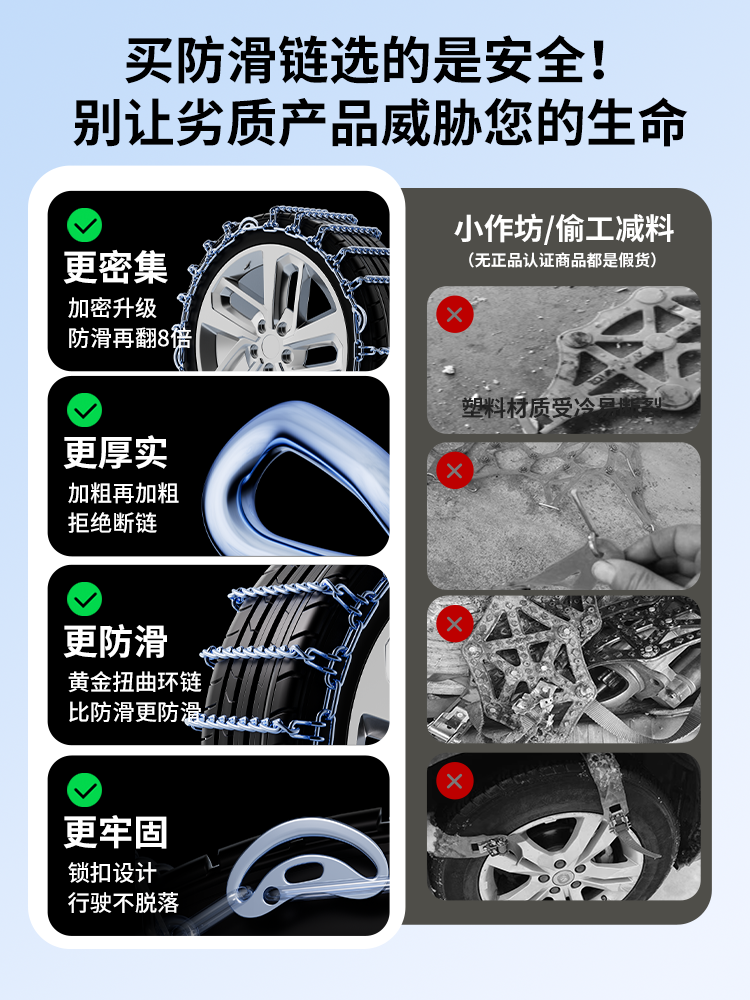 Thickened and Reinforced Car Anti-Skid Chains for Sedans, Vans, Off-Road Vehicles, Suvs, Snow Anti-Skid, All-Purpose