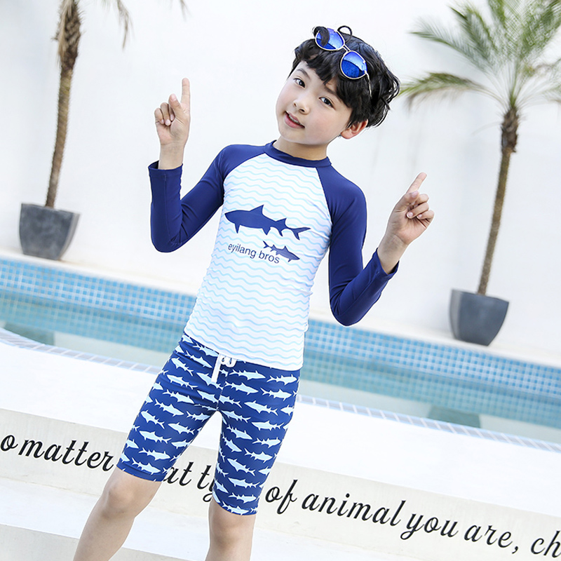 Children's swimsuit Boys two-piece long-sleeved five-point pants warm hot spring winter children's quick-drying baby swimsuit for boys