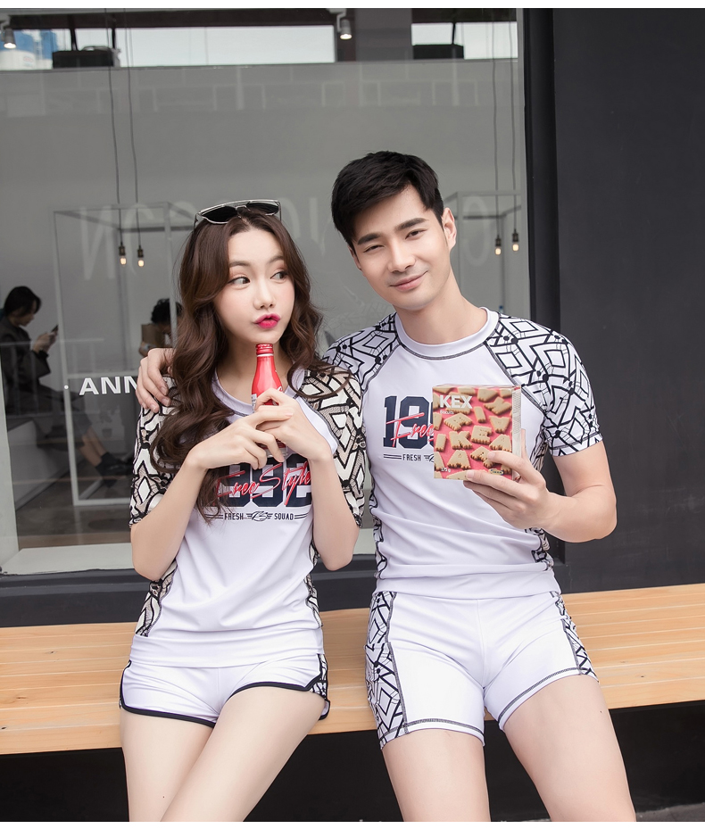 Cặp đôi đồ bơi chia đôi sinh viên đại học bộ đồ thể thao tay ngắn bảo thủ học sinh trung học trẻ tuổi 	đồ đôi tắm biển đẹp