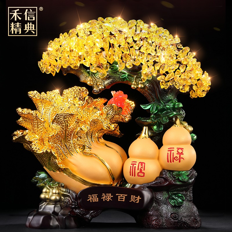 Lucky cash cow Jade cabbage gourd decoration Opening gift Crystal fortune tree home living room wine cabinet decoration