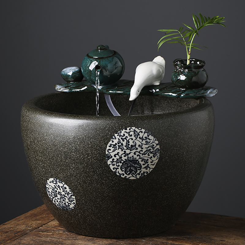 Jingdezhen Ceramic Gold Water Fish Bowl Balcony Office Living Room Circulating Fluid Filter CourtyFilter Yard Large Fish Bowl