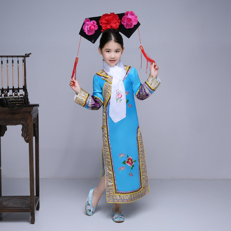 儿童清朝格格装 满族服装小晴川小燕子连体格格服 古装宫廷丫鬟服-阿里巴巴