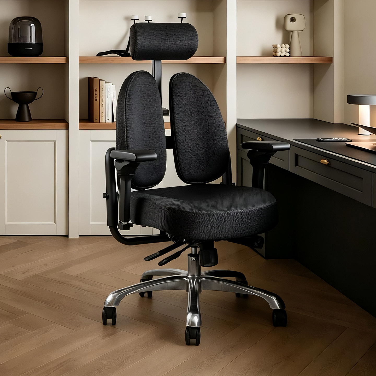 Pugeisi 40BH ergonomic chair with reclining and rotatable memory foam office chair with foot pedals that can be raised and lowered
