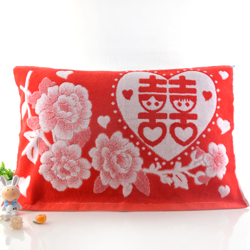 Red bông gối bao gồm gối bao gồm một cặp kết hôn Qinghong Tăng dày món quà gối khăn khăn cưới lại - Khăn gối khăn bông gối