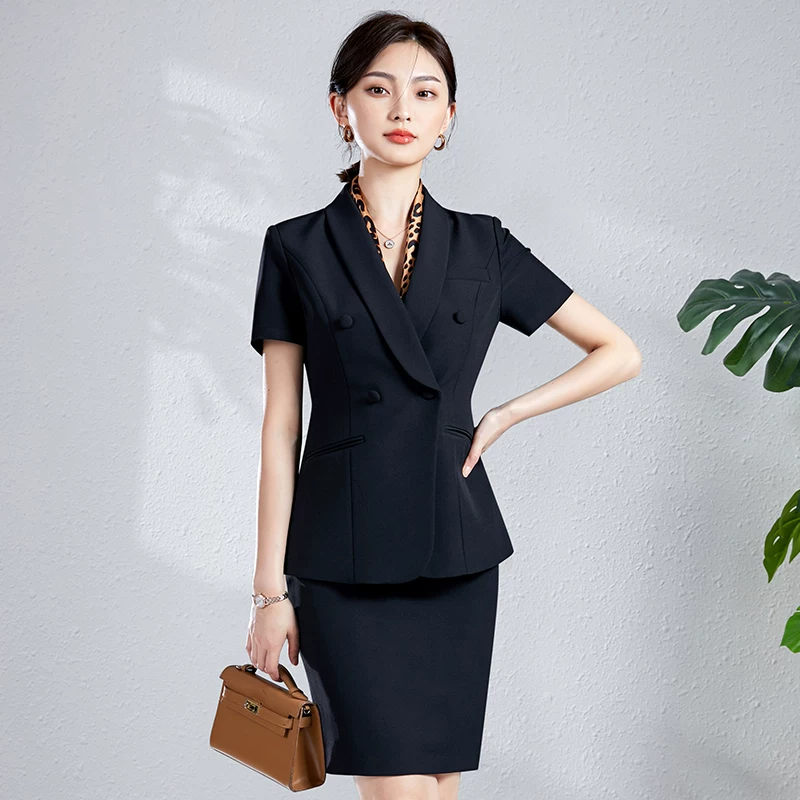 Set, thin summer classic suit jacket for work, Korean style, with short sleeve