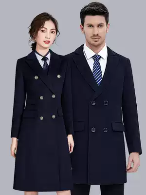 Professional woolen coat men and women with the same paragraph plus cotton thick woolen coat property customer service tooling front desk work clothes Winter