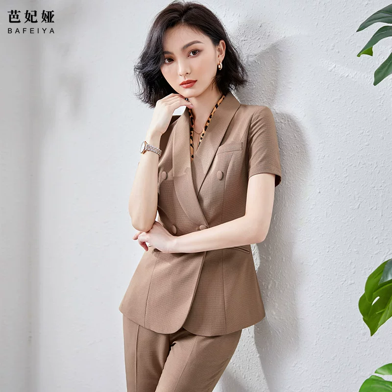 Set, thin summer classic suit jacket for work, Korean style, with short sleeve