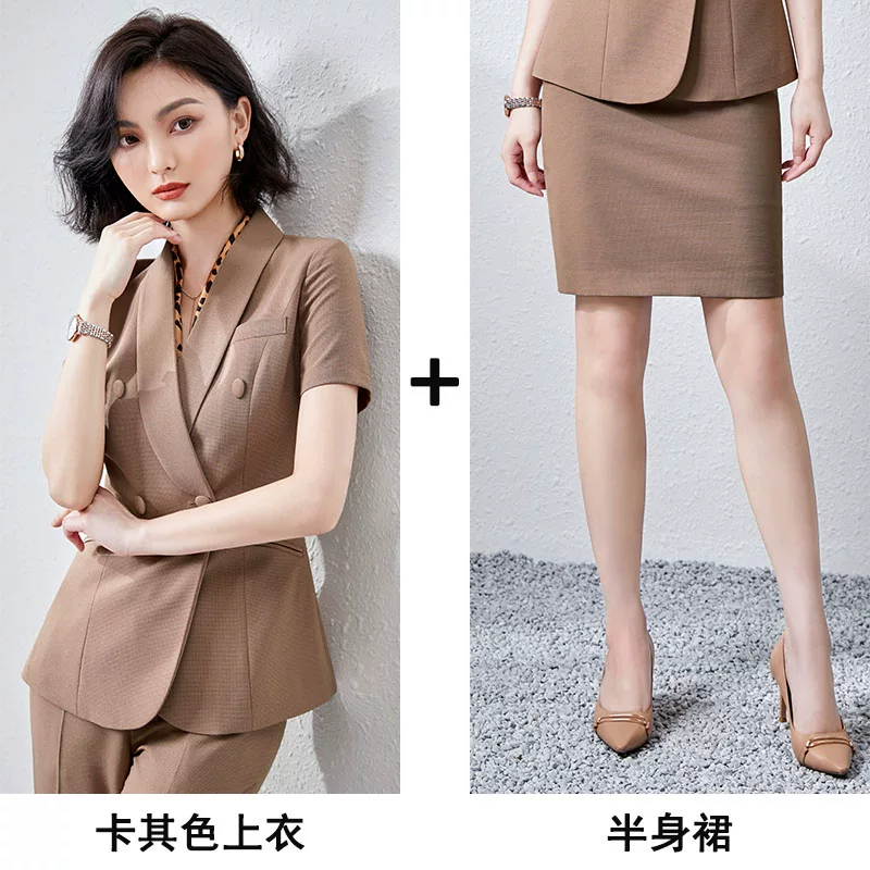 Set, thin summer classic suit jacket for work, Korean style, with short sleeve
