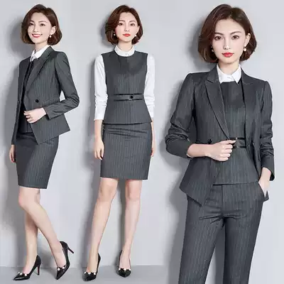 Office clothes women's fashion temperament striped suit suit suit vest sales work clothes sample House exhibition center tooling spring and autumn
