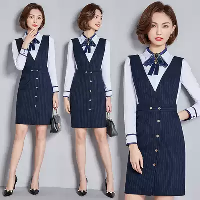 Office clothes set women's summer fashion overalls OL two-piece set of vest dress beautician work clothes spring and autumn